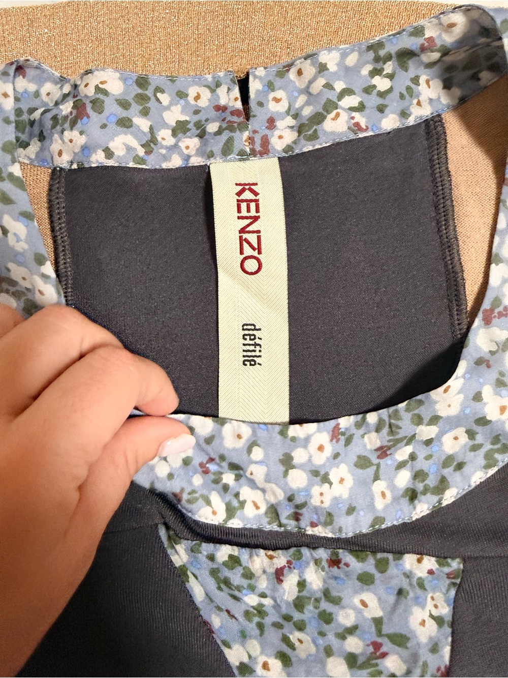 Kenzo Navy Long Top with Light Blue Floral Trim